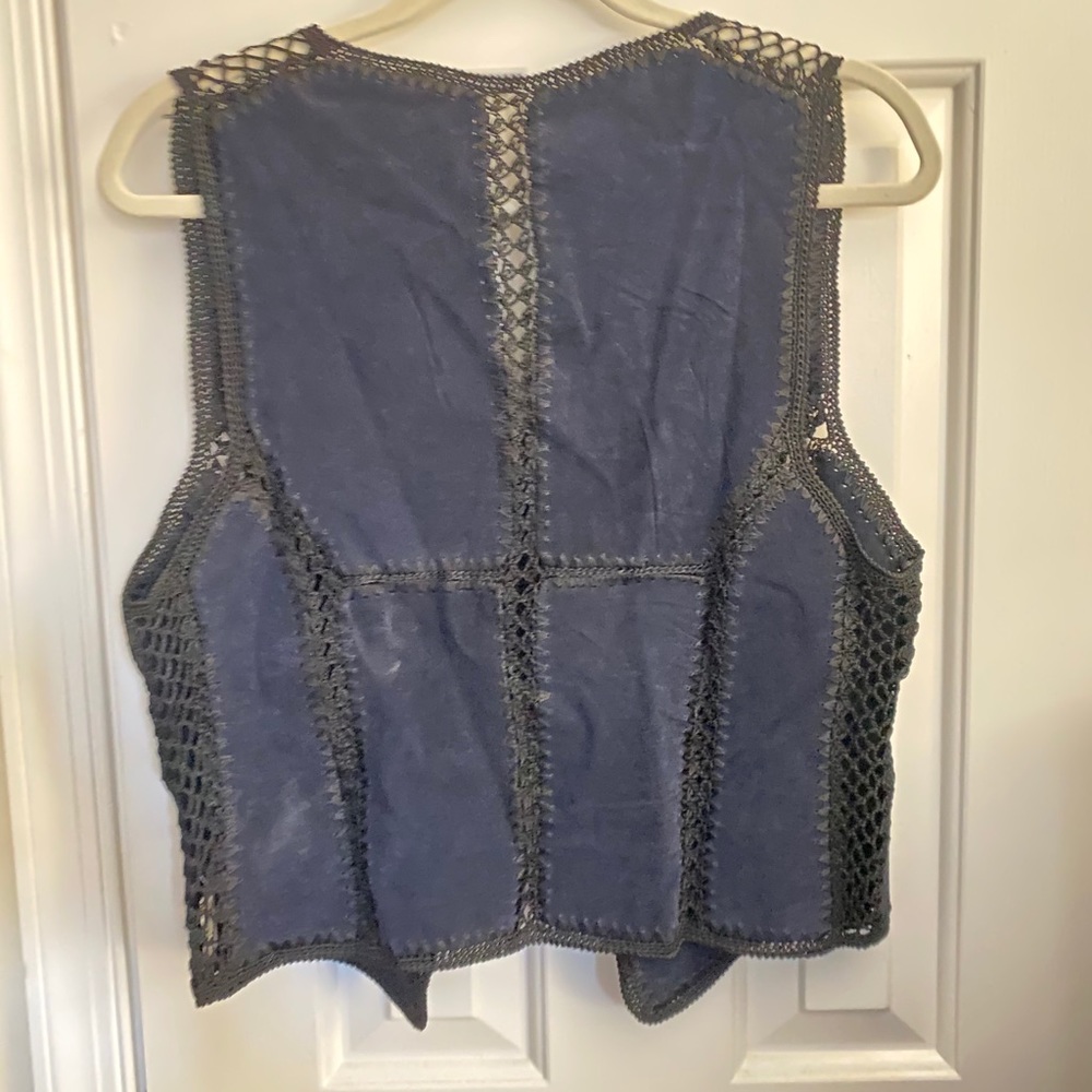 Suede and crochet navy blue vest